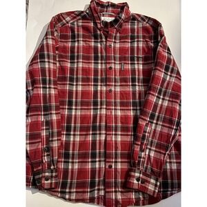 Columbia Men's Medium Plaid Long Sleeve Button Up Shirt Red Black Outdoor